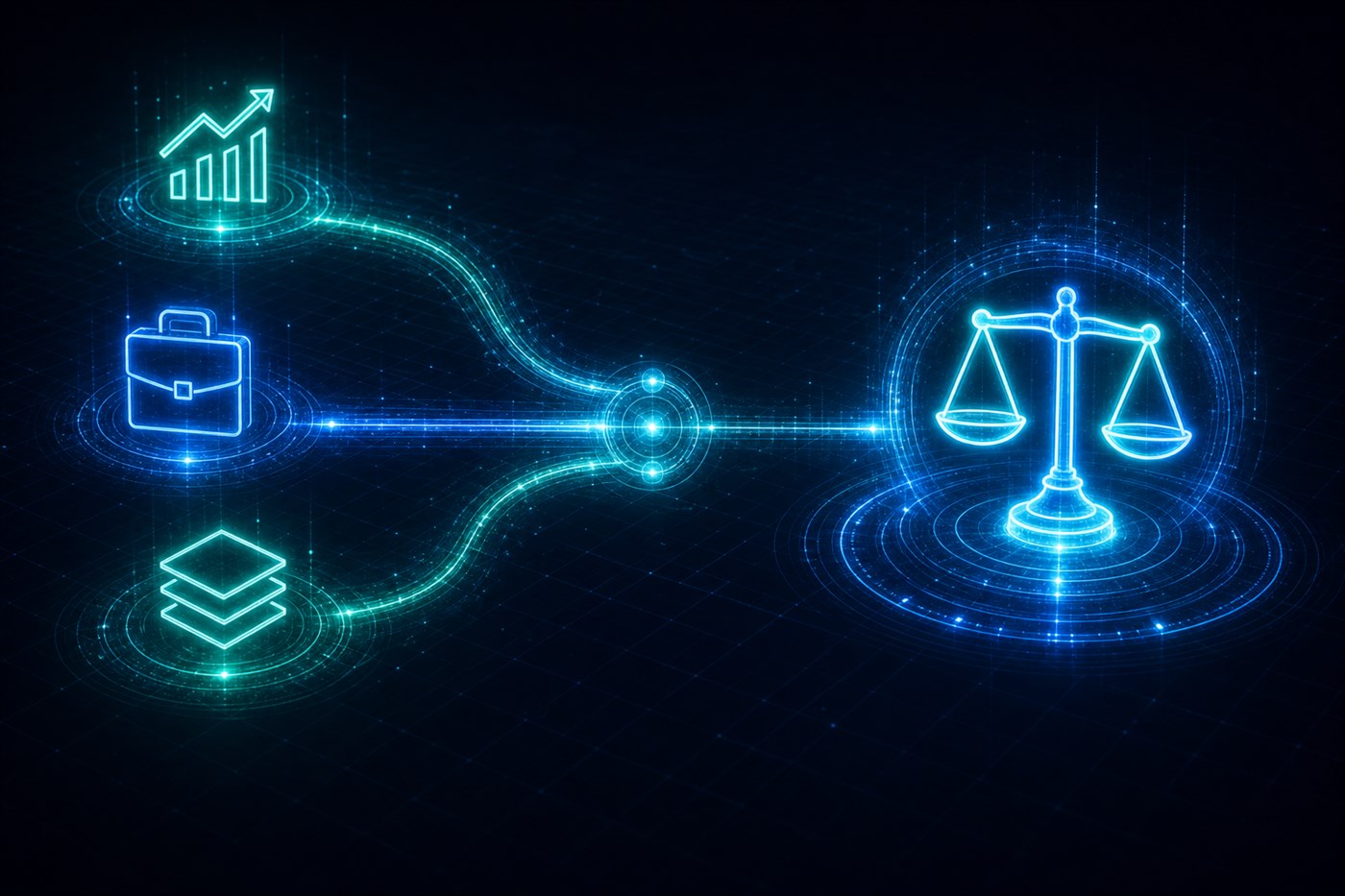 Abstract projection of evidence commercial context and resources informing balanced marketing judgement