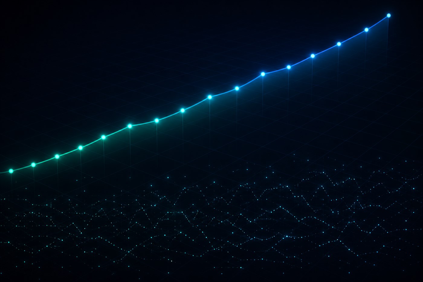 Abstract projection of a clear performance signal rising above scattered vanity metric noise
