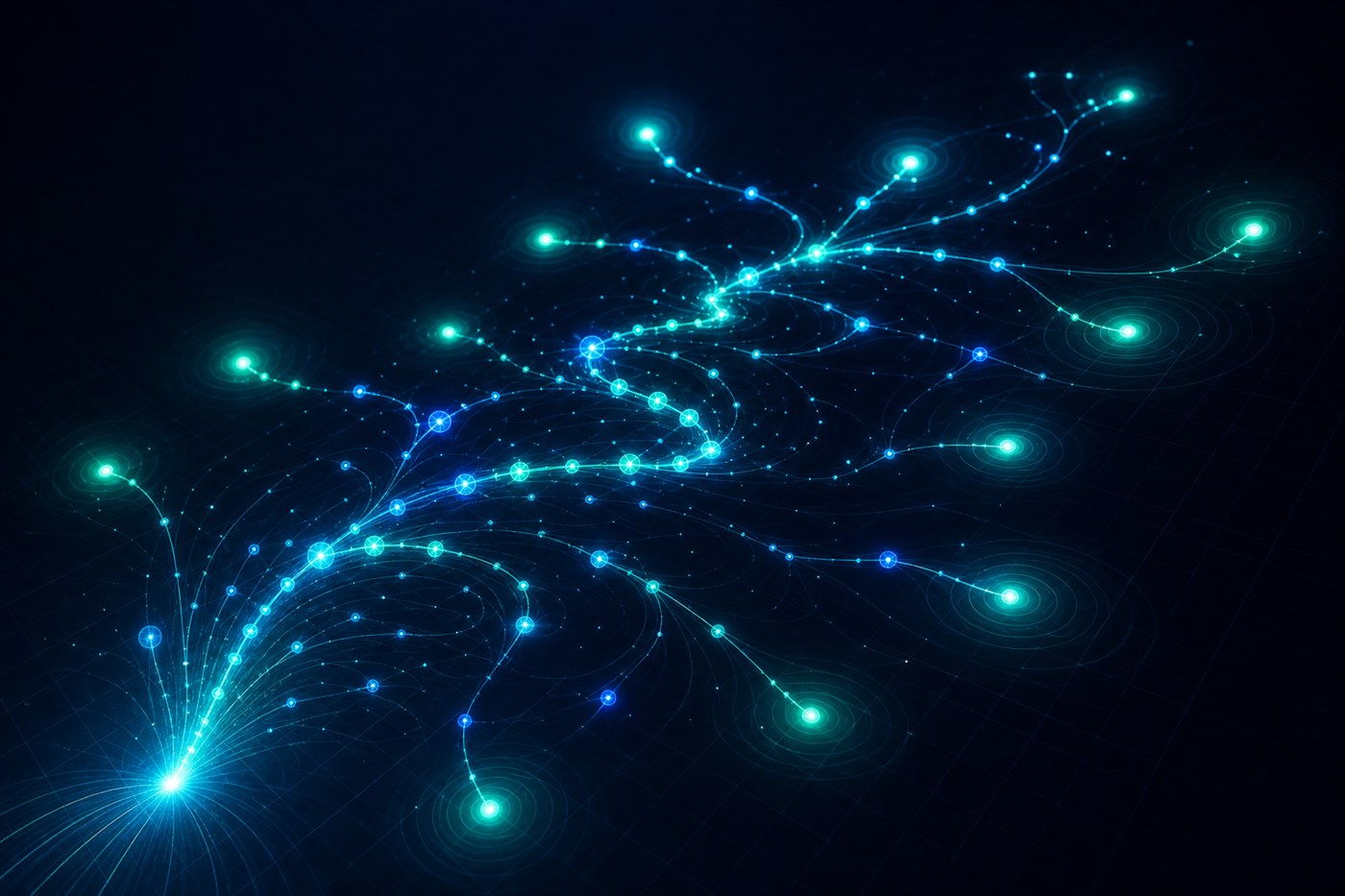 Abstract projection of organic search visibility spreading along a curved ascending pathway