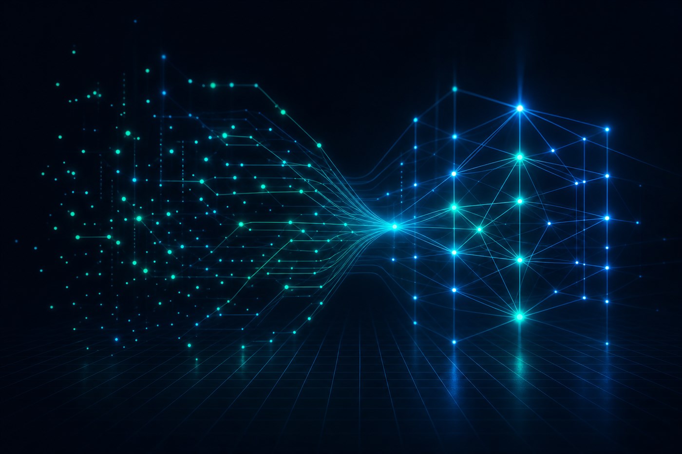 Abstract projection of scattered marketing signals converging into a structured IT strategy plan